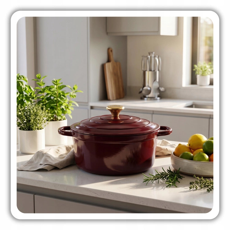 Garnek żeliwny emaliowany 4l wiśniowy 24 cm