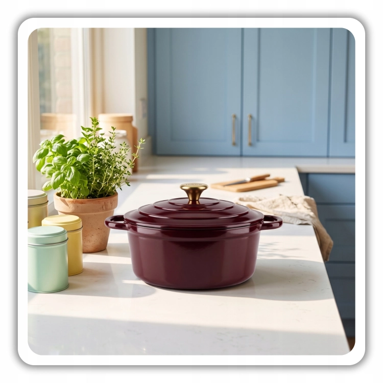 Garnek żeliwny emaliowany 4l wiśniowy 24 cm