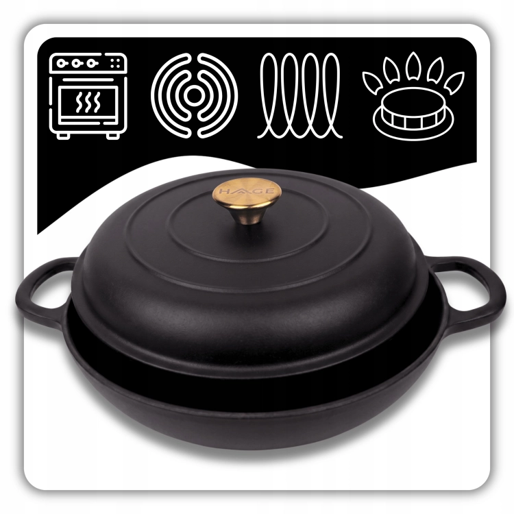 Garnek gourmet profesjonalny żeliwny emaliowany 30 cm czarny mat