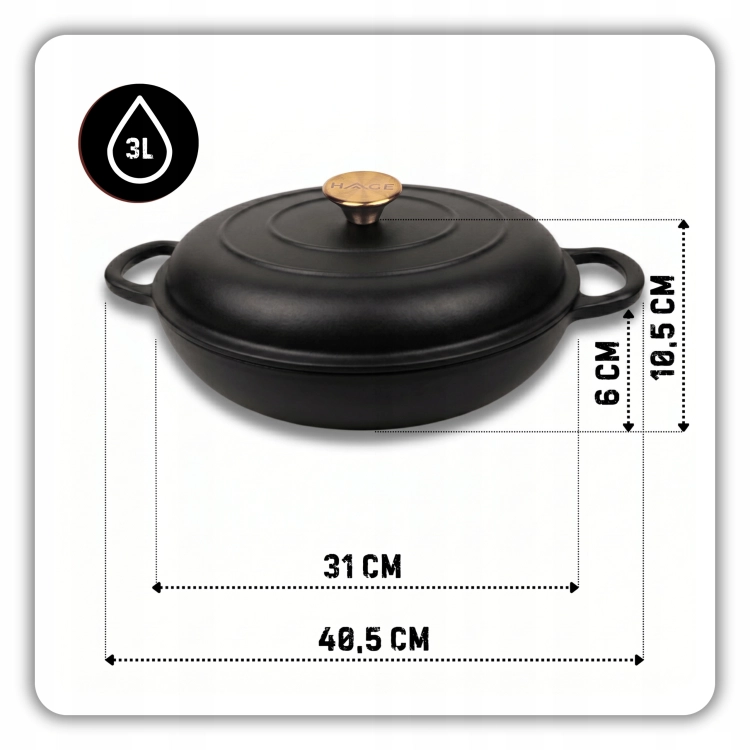 Garnek gourmet profesjonalny żeliwny emaliowany 30 cm czarny mat