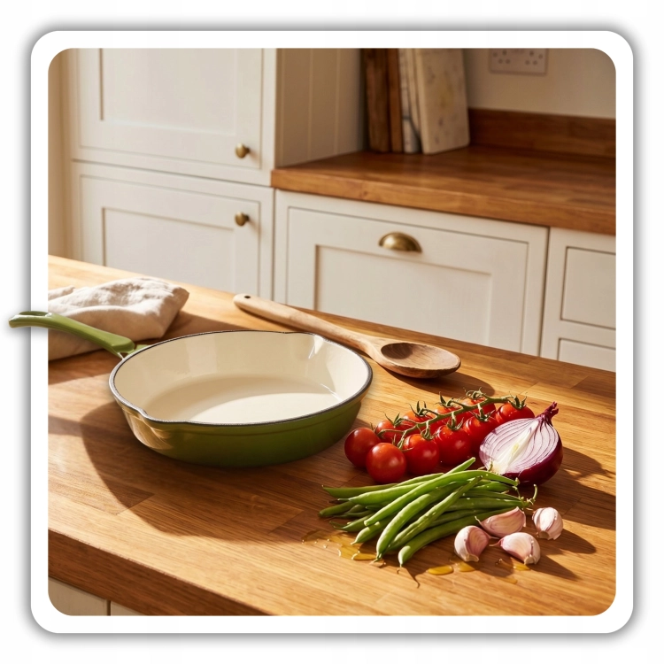 Patelnia żeliwna emaliowana 20cm oliwkowa