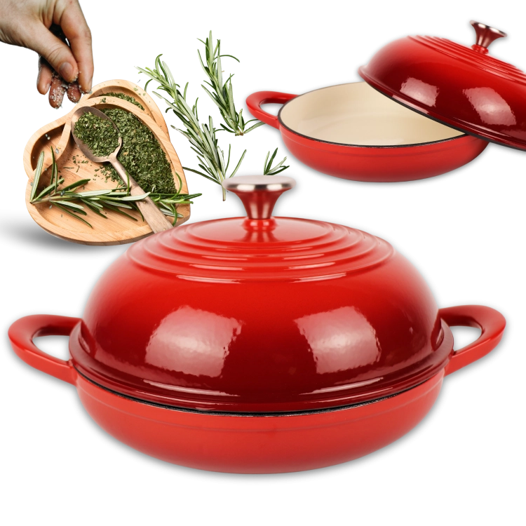 BRYTFANNNA GARNEK DO PIECZENIA CHLEBA ŻELIWNA 26CM GAZ PIEKARNIK CZERWONY
