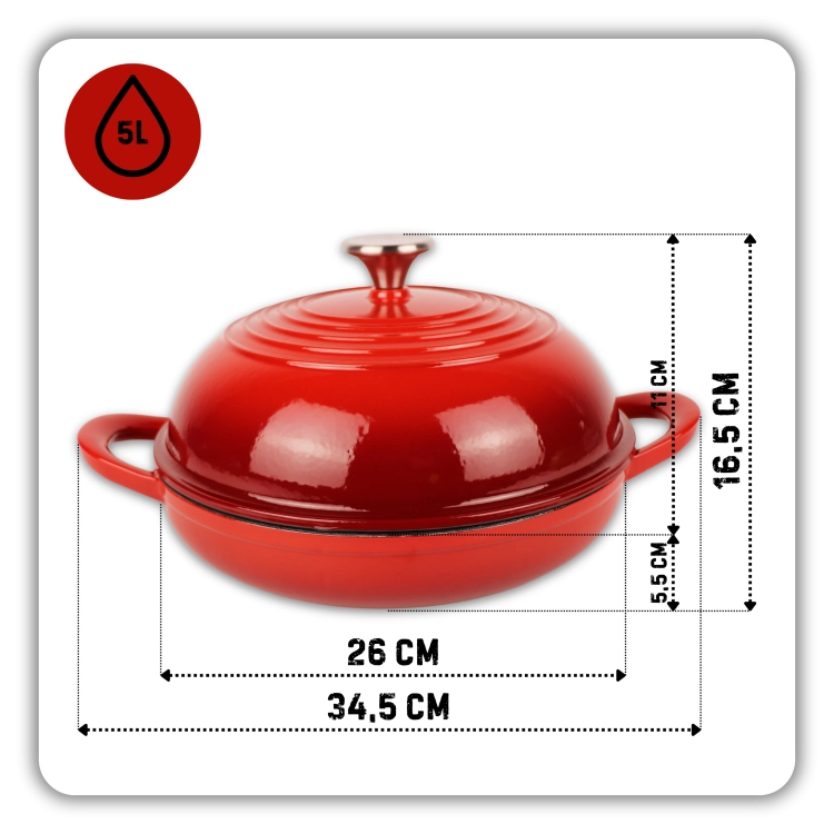 BRYTFANNNA GARNEK DO PIECZENIA CHLEBA ŻELIWNA 26CM GAZ PIEKARNIK CZERWONY