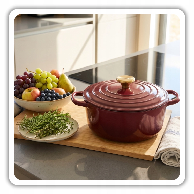 Garnek żeliwny emaliowany 5l wiśniowy 26 cm