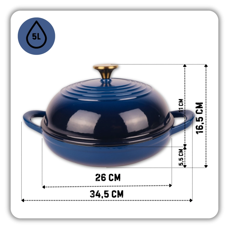 BRYTFANNNA GARNEK DO PIECZENIA CHLEBA ŻELIWNA 26CM GAZ PIEKARNIK NIEBIESKI