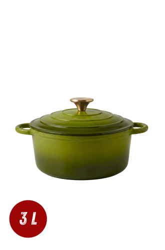 Garnek żeliwny 3l emaliowany oliwkowa zieleń 22 cm