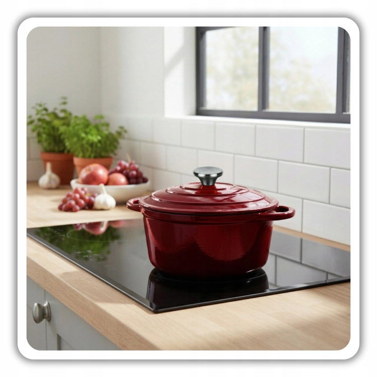Garnek żeliwny emaliowany 4l czerwony 24 cm