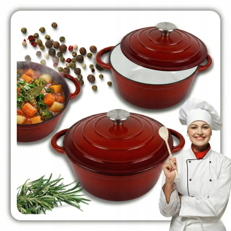 Garnek żeliwny emaliowany 4l czerwony 24 cm