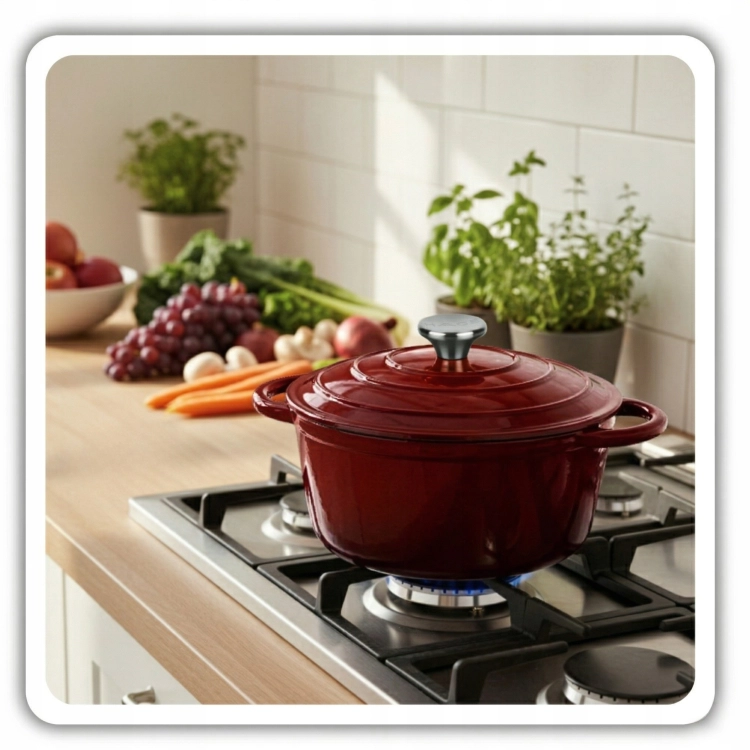 Garnek żeliwny emaliowany 4l czerwony 24 cm