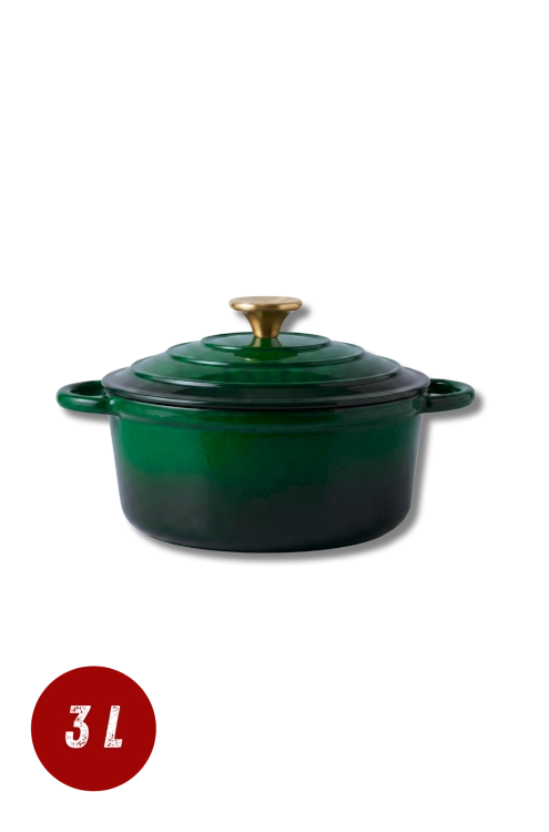 Garnek żeliwny 3l emaliowany butelkowa zieleń 22 cm