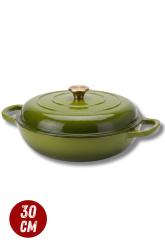 Garnek gourmet profesjonalny żeliwny emaliowany 30 cm oliwkowa zieleń