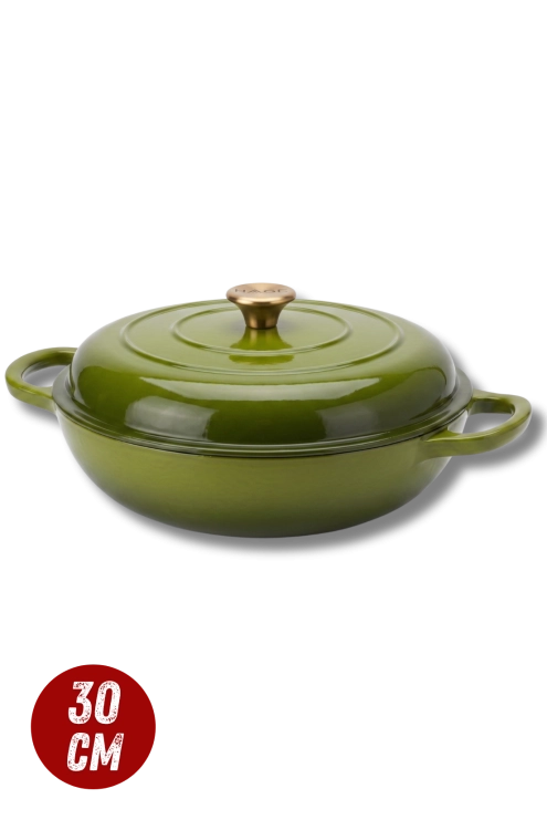 Garnek gourmet profesjonalny żeliwny emaliowany 30 cm oliwkowa zieleń