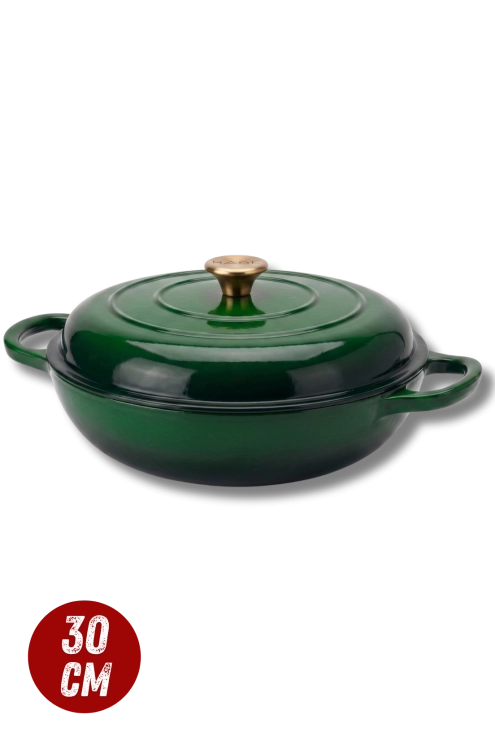 Garnek gourmet profesjonalny żeliwo 30 cm butelkowa zieleń