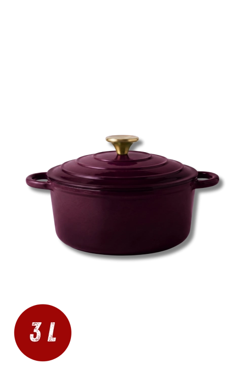 Garnek żeliwny emaliowany 3l bakłażanowy 22 cm
