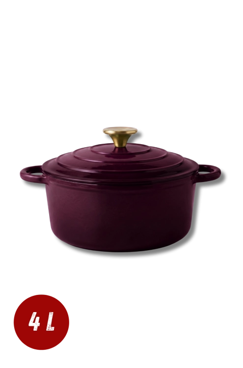 Garnek żeliwny emaliowany 4l bakłażanowy 24 cm