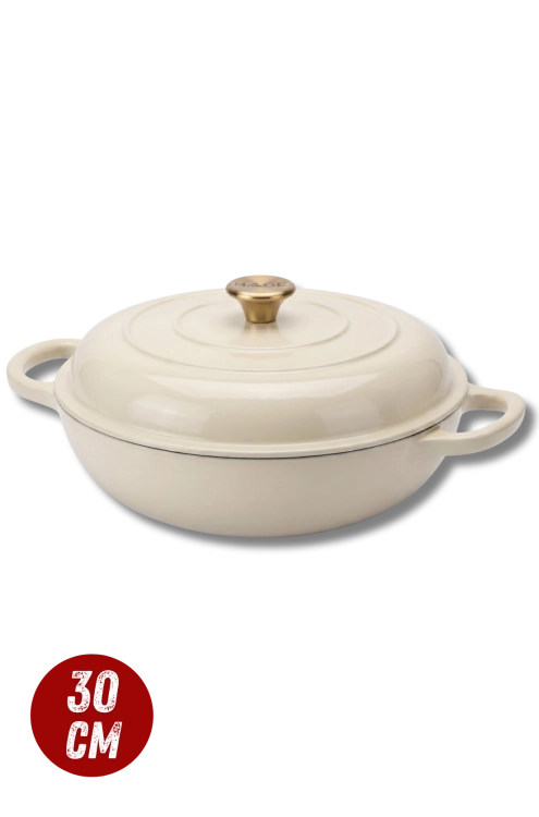 Garnek gourmet profesjonalny żeliwny emaliowany 30 cm kremowy