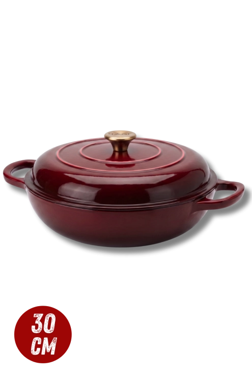Garnek gourmet profesjonalny żeliwny emaliowany 30 cm wiśniowy czerwony