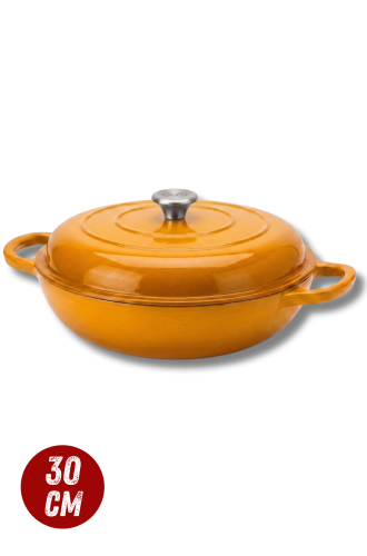 Garnek gourmet profesjonalny żeliwny emaliowany 30 cm musztardowy