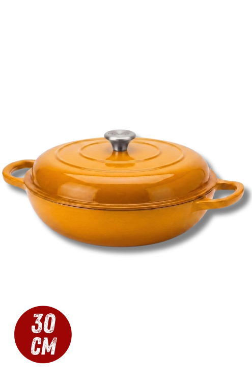 Garnek gourmet profesjonalny żeliwny emaliowany 30 cm musztardowy