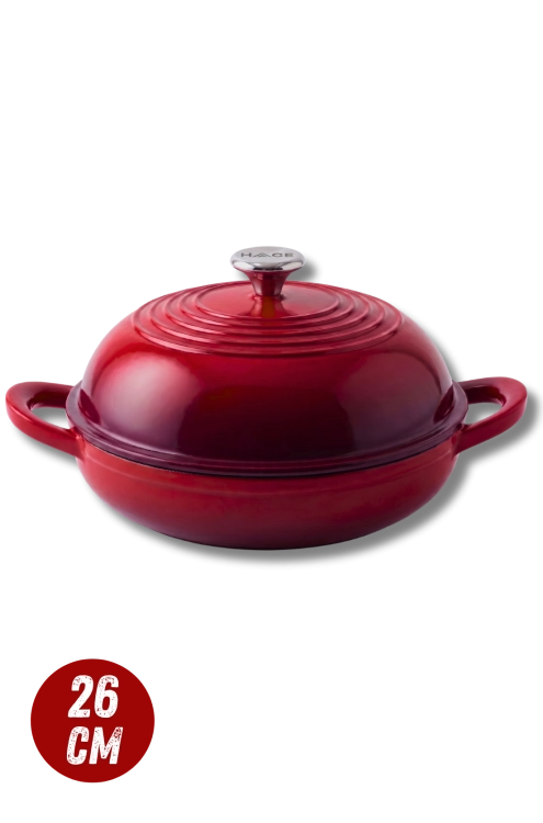 BRYTFANNNA GARNEK DO PIECZENIA CHLEBA ŻELIWNA 26CM GAZ PIEKARNIK CZERWONY