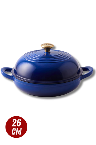 BRYTFANNNA GARNEK DO PIECZENIA CHLEBA ŻELIWNA 26CM GAZ PIEKARNIK NIEBIESKI