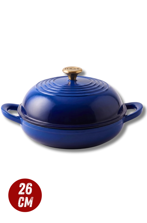 BRYTFANNNA GARNEK DO PIECZENIA CHLEBA ŻELIWNA 26CM GAZ PIEKARNIK NIEBIESKI