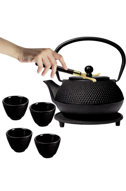 Czajnik żeliwny czarny 900ml z 4 czarkami