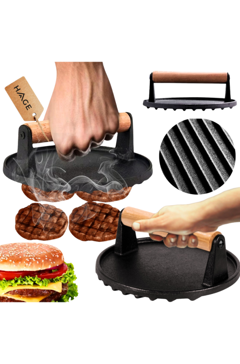 Prasa żeliwna do burgerów okrągła 17,5 cm