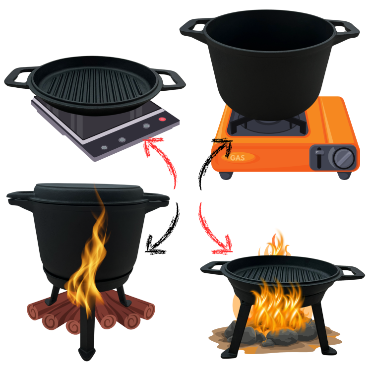 Kociołek żeliwny z patelnią 3 W 1 10L