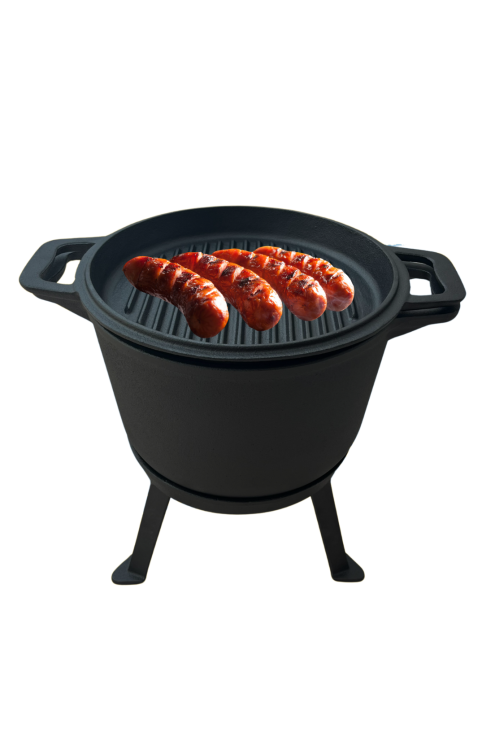 Kociołek żeliwny z patelnią 3 W 1 10L