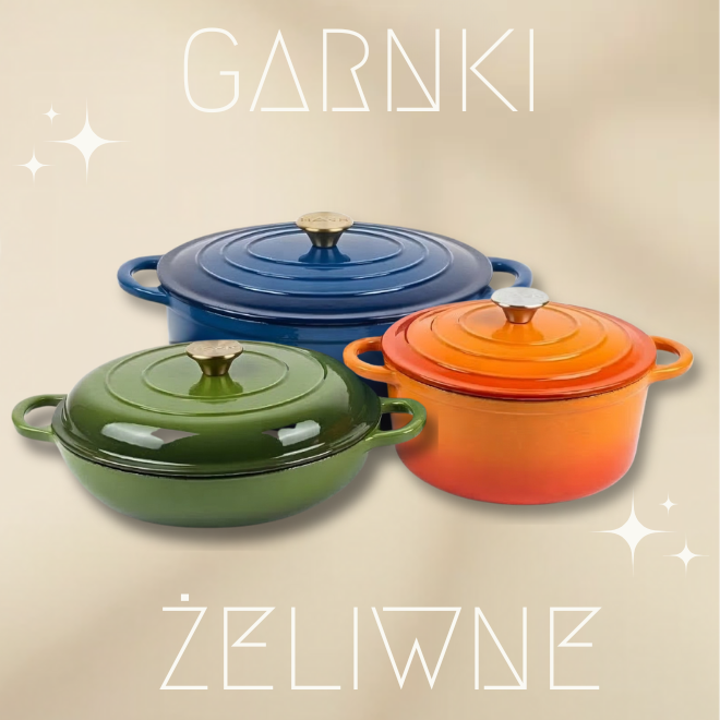 Kolorowe garnki żeliwne emaliowane